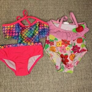 Circo  2 Baby Girls Swimsuit Sets Bundle 18M Onepiece Floral & Bikini Mermaid